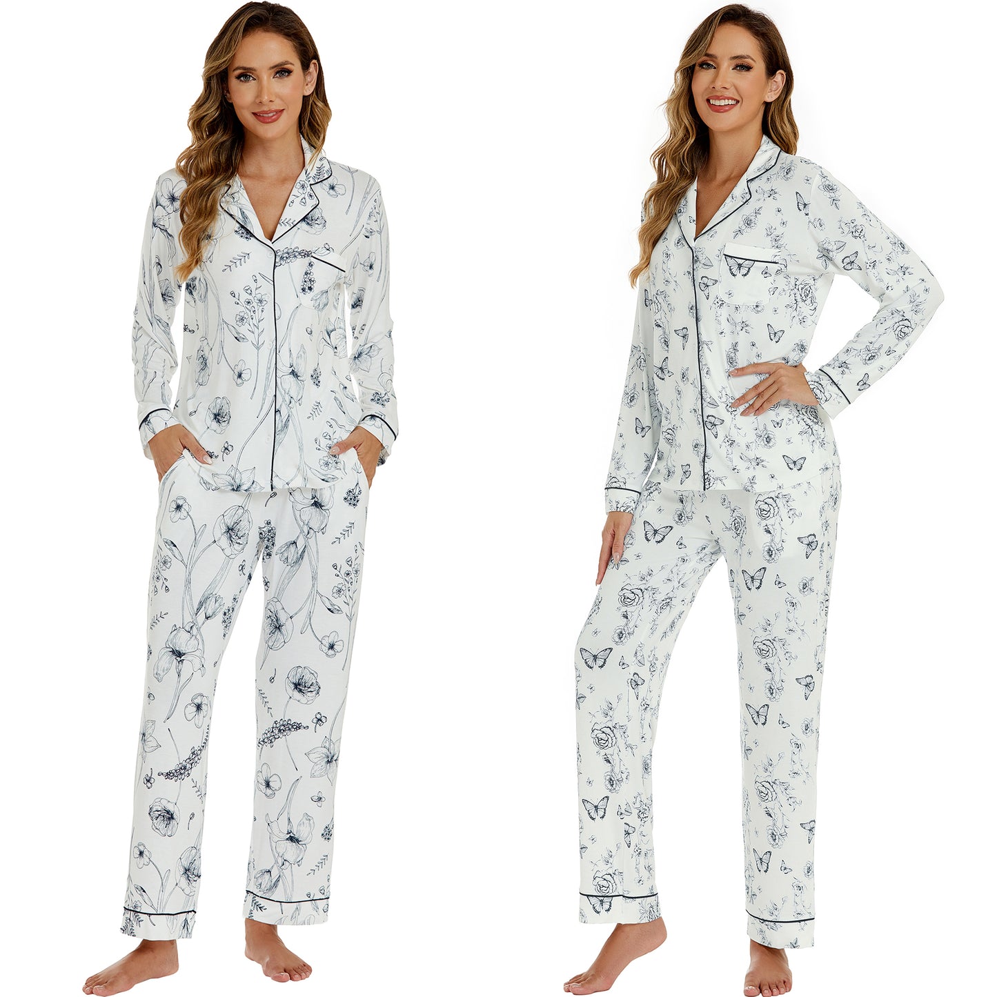 LUBOT Womens Bamboo Viscose Pajamas Set Cooling Super Soft 2 Piece PJ Set Button-Down Long Sleeve